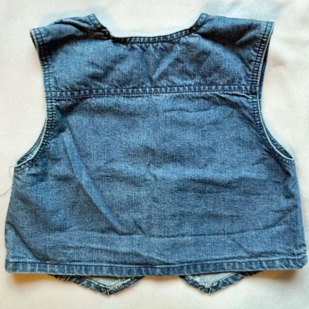 Vtg Miniature 18M Jean Denim Vest Red Heart Gems Button Up Baby Girl France